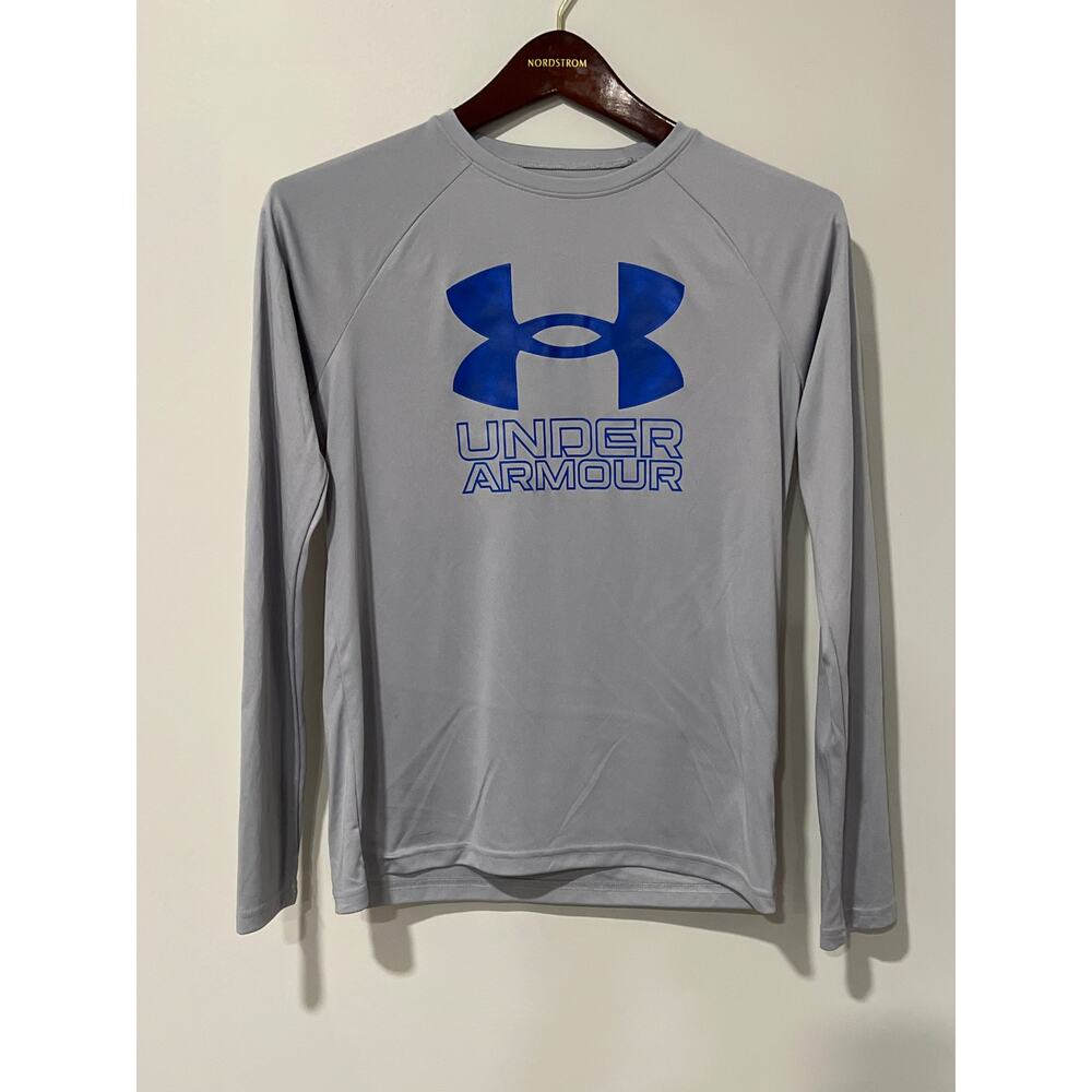 Under Armour, Gray, Boys Long Sleeve Shirt, Size Y-Large, NB78